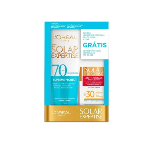 KIT LOREAL PROTETOR CORPORAL 200ML + FACIAL 25GR SOLAR EXPERTISE