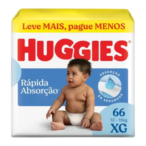 FRALDA HUGGIES RÁPIDA ABSORÇÃO XG 66 UNIDADES