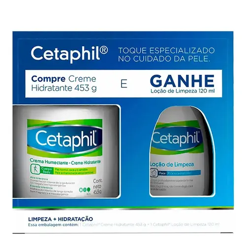 KIT CETAPHIL CREME HIDRATANTE CORPORAL 453G + LOÇÃO DE LIMPEZA FACIAL 120ML