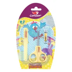 KIT TESOURA + CORTADOR DE UNHA + LIXA GALINHA PINTADINHA