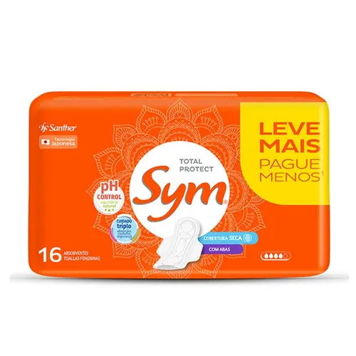 ABSORVENTE SYM TOTAL PROTECT SECA COM ABAS 16UN