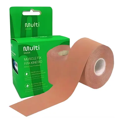 FITA KINESIO TAPE BANDAGEM ELASTICA ESTABILIZADORA MULTILASER 5CM X 5M BEGE