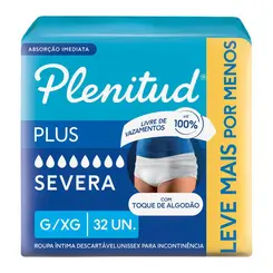 ROUPA ÍNTIMA DESCARTÁVEL UNISSEX PLENITUD PLUS G/XG 32 UNIDADES - ABSORÇÃO INTENSA