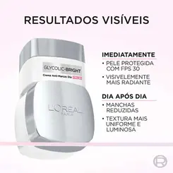 CREME FACIAL HIDRATANTE ANTI-MARCAS DIA L'ORÉAL PARIS GLYCOLIC BRIGHT FPS30 49G