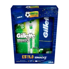 KIT GILLETTE MACH 3 SENSITIVE 1 APARELHO DE BARBEAR + 3 CARGA +TOALHA