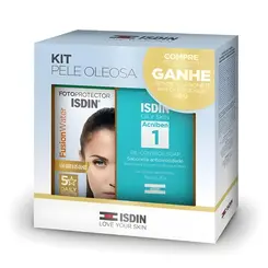 KIT ISDIN FUSION PROTETOR SOLAR FACIAL FPS60 50ML+GEL DE LIMPEZA ACNIDEN 80G