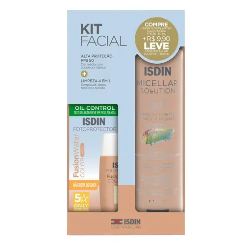 KIT ISDIN PROTETOR SOLAR FACIAL FPS50 50ML + ÁGUA MICELAR 400ML