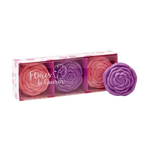 KIT KANITZ FLORES DO QUERER 3 SABONETES EM BARRA DE 70G LILAS/ROSA