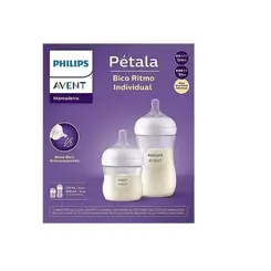 KIT MAMADEIRA AVENT PETALA 3.0 COM 2 UNIDADES DE 125ML BICO FLUXO LENTO E 260ML BICO FLUXO MÉDIO