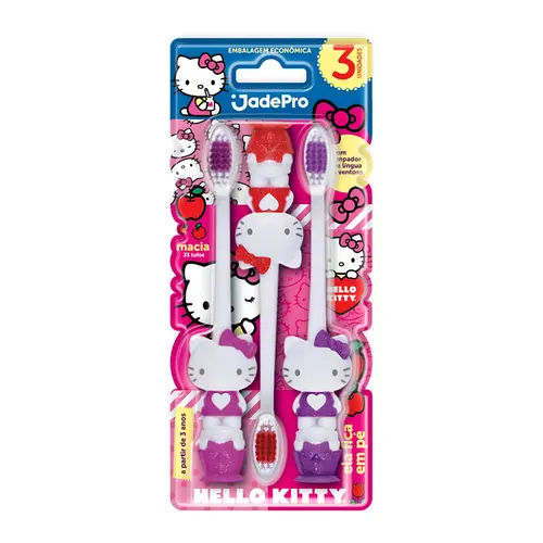 ESCOVA DE DENTE JADEPRO HELLO KITTY COM VENTOSA 3UN
