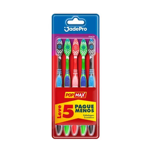 ESCOVA DE DENTE JADEPRO POPMAX BLACK MACIA 5UN