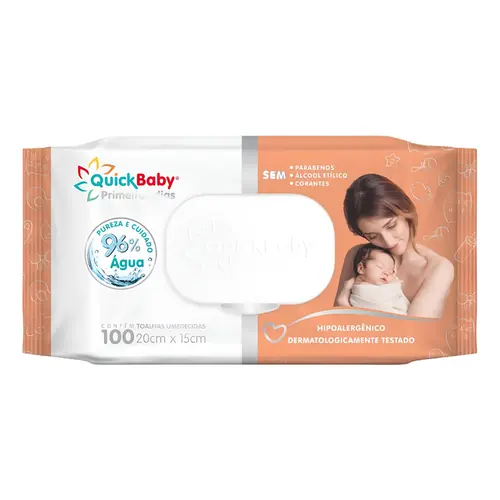 LENÇO UMEDECIDO QUICKBABY PRIMEIROS DIAS 100 UNIDADES
