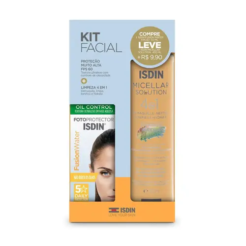 KIT ISDIN PROTETOR SOLAR FACIAL FUSION FPS60 50ML + SOLUÇÃO MICELAR 400ML