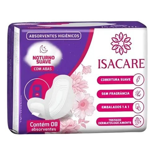 ABSORVENTE ISACARE NOTURNO C/ ABAS 8UN SUAVE