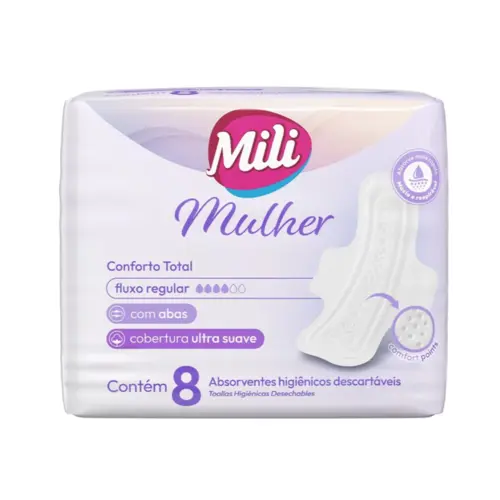 ABSORVENTE MILI MULHER CONFORTO TOTAL COM ABAS 8UN SUAVE