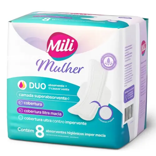 ABSORVENTE MILI MULHER DUO COM ABAS 8 UNIDADADES