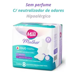 ABSORVENTE MILI MULHER DUO COM ABAS 8 UNIDADADES