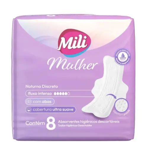 ABSORVENTE MILI MULHER NOTURNO DISCRETO C/ ABAS 16UN SUAVE