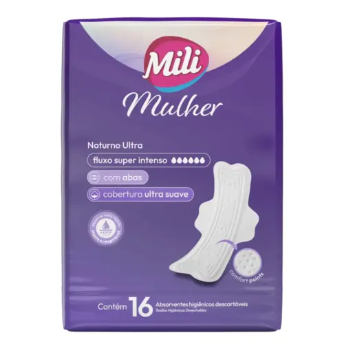 ABSORVENTE MILI MULHER NOTURNO ULTRA C/ ABAS 16UN SUAVE