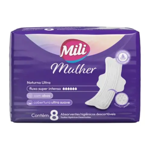 ABSORVENTE MILI MULHER NOTURNO ULTRA C/ ABAS 8UN SUAVE