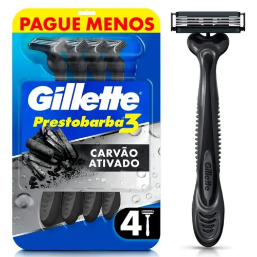 APARELHO DE BARBEAR DESCARTÁVEL GILLETTE PRESTOBARBA 3 CARBONO COM 4 UN