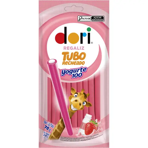 BALAS REGALIZ TUBO RECHEADO YOGURTE DORI 70G