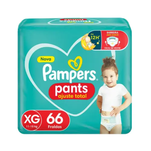 FRALDA PAMPERS PANTS AJUSTE TOTAL SUPER XG 66 UNIDADES