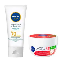 KIT NIVEA ROTINA DE AUTOCUIDADO PROTETOR SOLAR FACIAL FPS70 + CREME ANTISSINAIS
