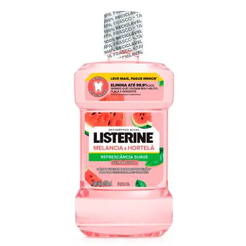 ENXAGUANTE BUCAL LISTERINE MELANCIA E HORTELÃ SEM ÀLCOOL 500ML