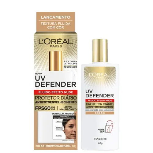 PROTETOR SOLAR FACIAL LOREAL UV DEFENDER FPS60 COR 3.0 40G