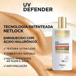 PROTETOR SOLAR FACIAL LOREAL UV DEFENDER FPS60 COR 3.0 40G