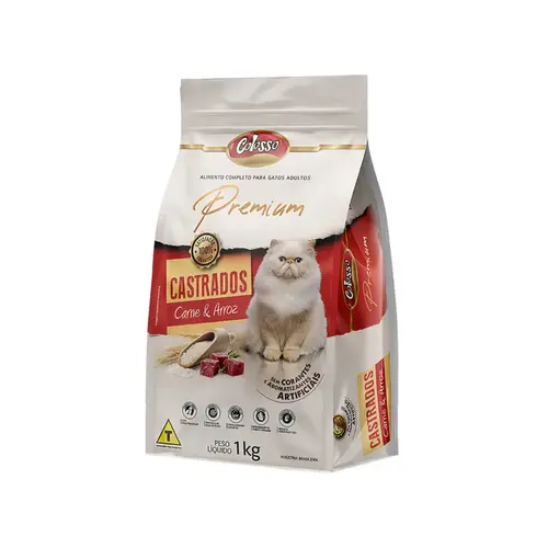 RAÇAO COLOSSO GATOS CASTRADOS CARNE E ARROZ 1KG