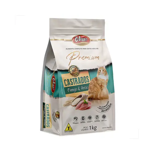RAÇAO COLOSSO GATOS CASTRADOS FRANGO E ARROZ 1KG