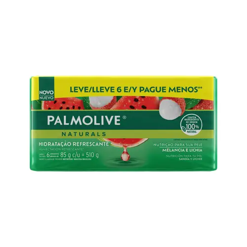 KIT SABONETE PALMOLIVE NATURALS HIDRATAÇÃO REFRESCANTE 85G COM 6 UNIDADES