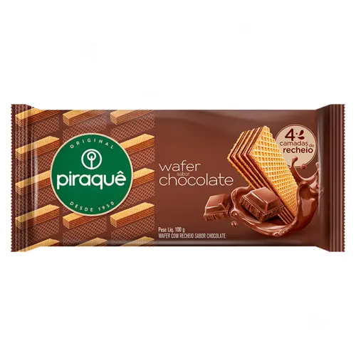 BISCOITO WAFER PIRAQUE SABOR CHOCOLATE 100G