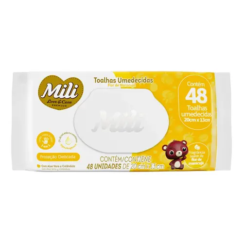 LENÇO UMEDECIDO MILI FLOR DE MARACUJA 48 UNIDADE - PROTEÇÃO DELICADA