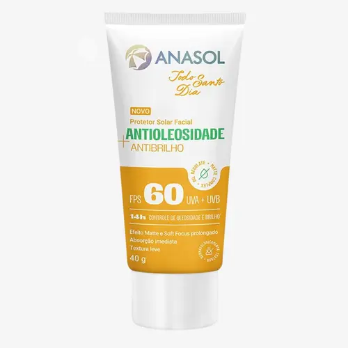 PROTETOR SOLAR FACIAL ANASOL TODO SANTO DIA FPS 60 ANTIOLEOSIDADE ANTIBRILHO 40G