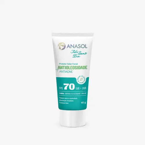 PROTETOR SOLAR FACIAL ANASOL TODO SANTO DIA FPS 70 ANTIOLEOSIDADE ANTIACNE 40G
