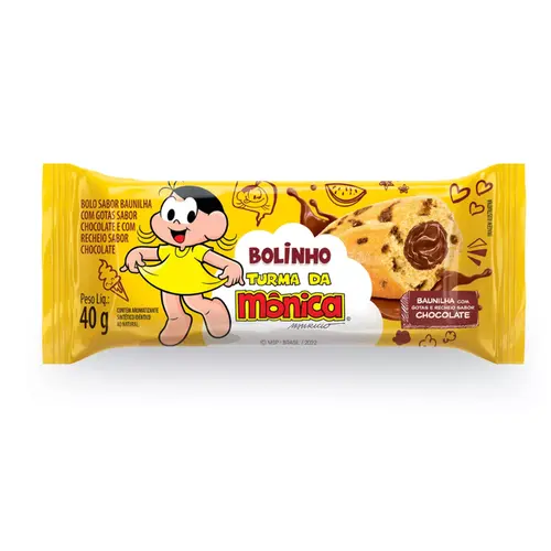 BOLINHO TURMA DA MONICA DE BAUNILHA COM GOTAS DE CHOCOCOLATE 40G