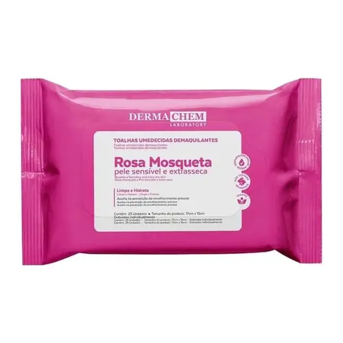 LENÇO DEMAQUILANTE DERMACHEM ROSA MOSQUETA 25 UNIDADES