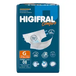 FRALDA GERIÁTRICA HIGIFRAL CONFORT G COM 08 UNIDADES - INCONTINÊNCIA MODERADA A INTENSA