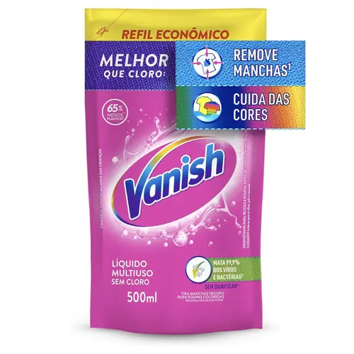 TIRA MANCHAS VANISH REFIL PINK MULTIUSO PARA ROUPAS COLORIDAS 500ML