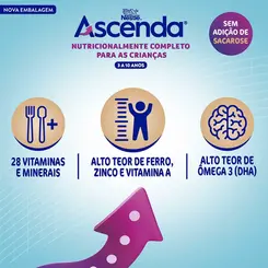 ASCENDA FORMULA INFANTIL 3 A 10 ANOS SABOR BAUNILHA 800G