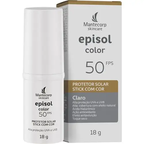 MANTECORP PROTETOR SOLAR FACIAL EPISOL COLOR STICK FPS50 COR CLARO 18G