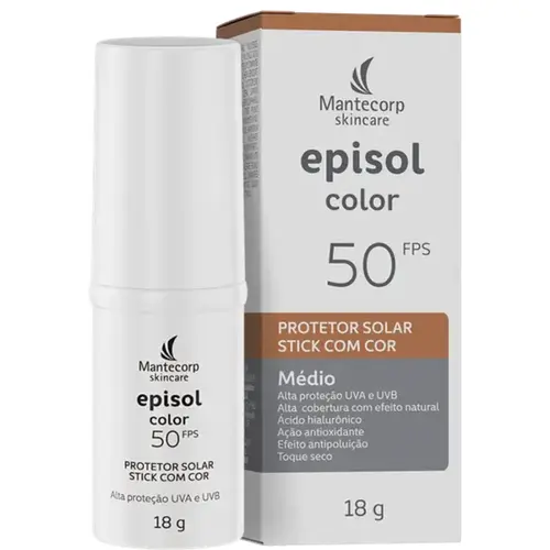 MANTECORP PROTETOR SOLAR FACIAL EPISOL COLOR STICK FPS50 COR MEDIO 18G
