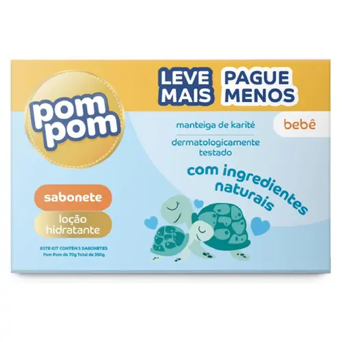 KIT SABONETE POM POM LOÇAO HIDRATANTE 70G COM 5 UNIDADES - LIMPEZA SUAVE E HITRAÇAO