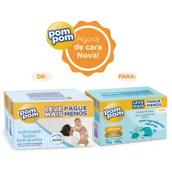 KIT SABONETE POM POM LOÇAO HIDRATANTE 70G COM 5 UNIDADES - LIMPEZA SUAVE E HITRAÇAO