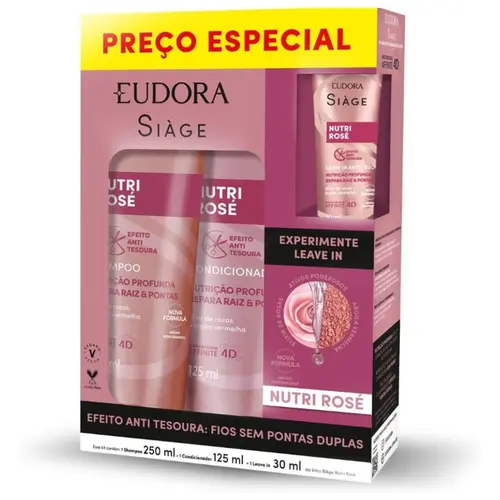 KIT EUDORA SIAGE NUTRI ROSE SHAMPOO 250ML + CONDICIONADOR 125ML + LEAVE IN 30ML