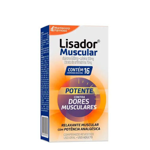 LISADOR MUSCULAR DIPIRONA 600MG + CAFEINA 100MG + CITRATO DE ORFENADRINA 70MG 16 COMPRIMIDOS