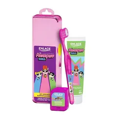 KIT ENLACE PASTA DE DENTE + ESCOVA + FIO DENTAL MENINAS SUPER PODEROSAS